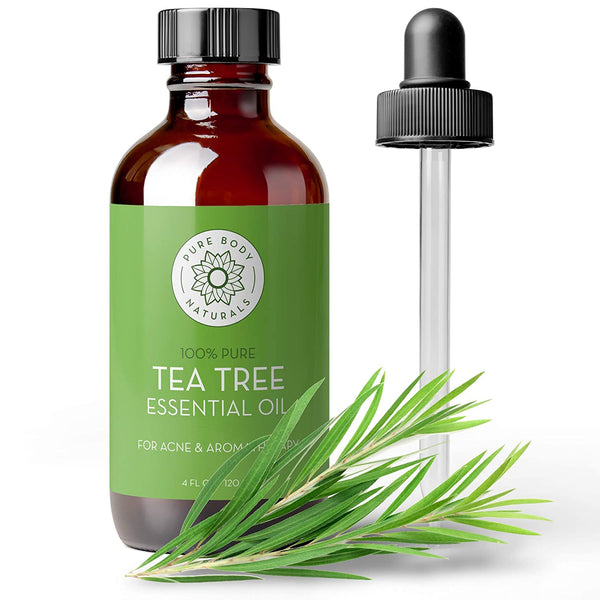 Tea Tree Essential Oil, 4 Fl Oz with dropper - Undiluted Therapeutic Grade for Your Face, Skin, Hair and Diffuser - 100% Pure Melaleuca Oil for Acne, Toenails, Skin Tag Removal - by Pure Body Naturals