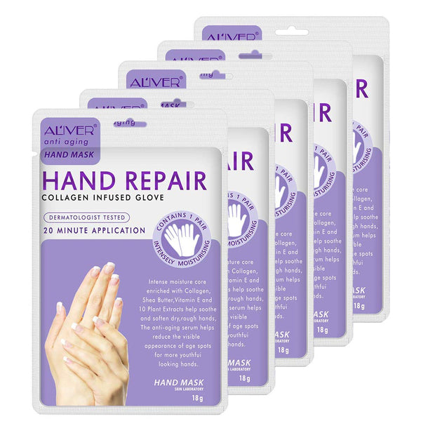 5 Pairs Hands Moisturizing Gloves, Hand Skin Repair Renew Mask Infused Collagen, Vitamins + Natural Plant Extracts for Dry, Aging, Cracked Hands (5 Pairs Hand mask) (5 Pairs hand mask)