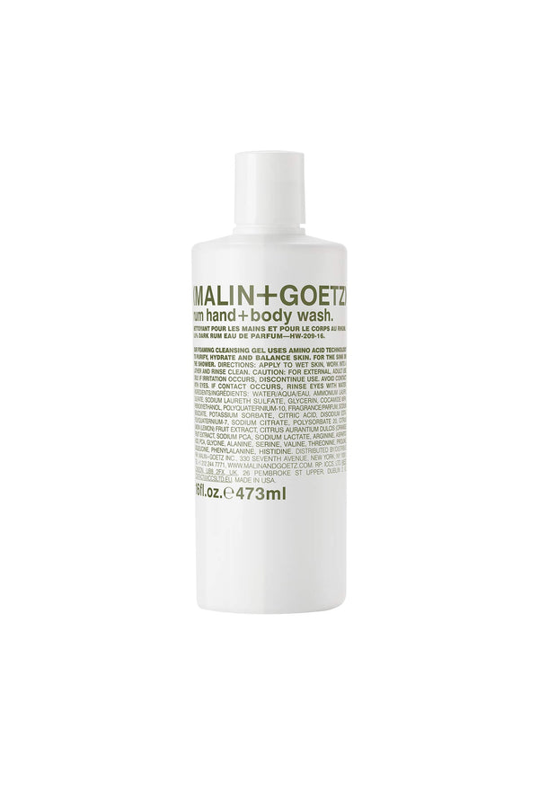 Malin + Goetz Rum Hand+Body Wash — cleansing, purifying, hydrating women and menâs hand and body wash. all skin types, dry, sensitive. No stripping or irritation. Cruelty-free and vegan
