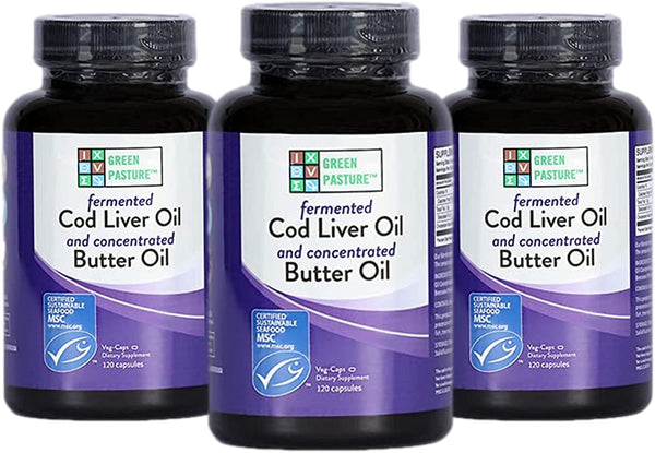 Green Pasture Blue Ice Royal Butter Oil / Fermented Cod Liver Oil Blend (120 Pack of 3)