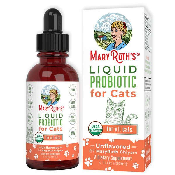 (Cat) USDA Organic Liquid Probiotic for Cats by MaryRuth's (Plant-Based) USDA Certified Organic Non-GMO, Vegan, Raw, Paleo, No Corn, No Yeast, Highly Potent Live Strain Flora 4oz Glass Bottle