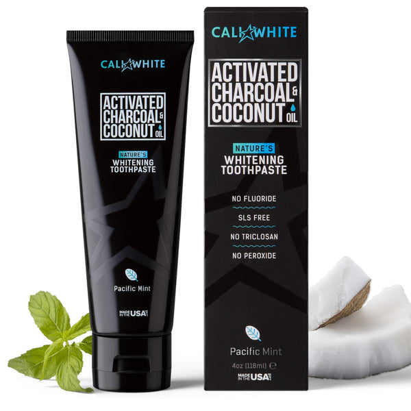 Cali White Activated Charcoal & Organic Coconut Oil Teeth Whitening Toothpaste, Made in USA, Natural Teeth Whitener, Vegan, Fluoride-Free, Sulfate-Free, Organic, Black Tooth Paste, Pacific Mint (4oz)