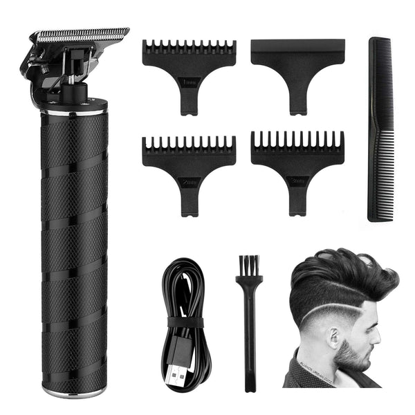 RIRGI Electric Hair Trimmer 0 mm T-Blade Trimmer USB Rechargeable Professional Hair Trimmer for Men, Hair Trimmer with 3 Guide Combs, Brush and USB Charging Cable (Black)