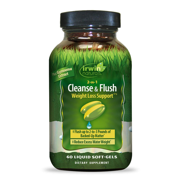 Irwin Natural 2-in-1 Cleanse & Flush Weight Loss Support Supplement - Gentle Waste Elimination & Regularity with Cascara, Milk Thistle, Gymnema - 60 Liquid Softgels