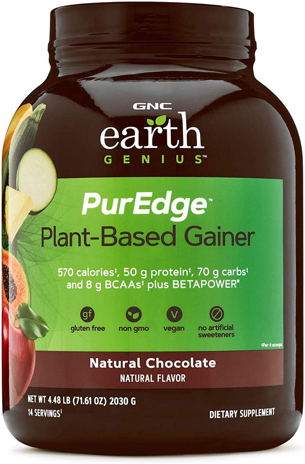 GNC Earth Genius PurEdge Plant-Based Gainer - Natural Chocolate, 14 Servings, 50 Grams of Plant-Based Protein