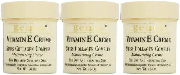 Genes Vitamin E Creme Swiss Collagen Complex for dry and sensitive skin 16 oz, Pack of 3