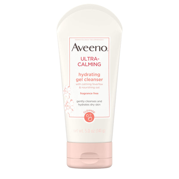 Aveeno Ultra-Calming Hydrating Gel Facial Cleanser with Calming Feverfew & Nourishing Oat, Daily Face Wash for Dry & Sensitive Skin, Hypoallergenic, Fragrance-Free & Non-Comedogenic, 5 oz