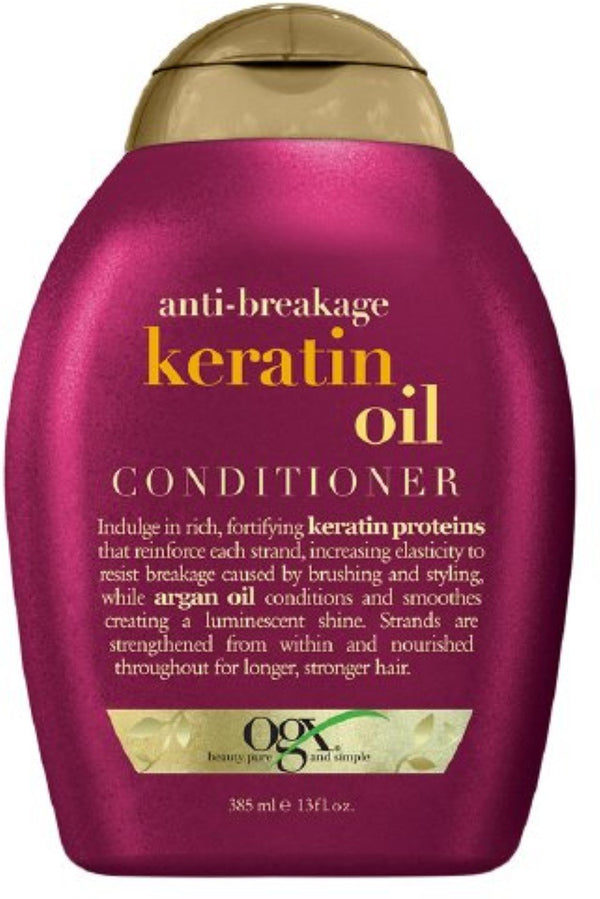 OGX Anti-Breakage + Keratin Oil Fortifying Anti-Frizz Conditioner for Damaged Hair & Split Ends, with Keratin Proteins & Argan Oil, Paraben-Free, Sulfate-Free Surfactants, 13 fl oz