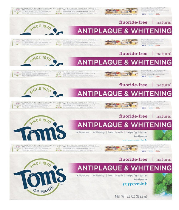 Tom's of Maine Tom's of Main Antiplaque & Whitening Fluoride Free Peppermint Toothpaste 5.50 oz (Pack of 5)