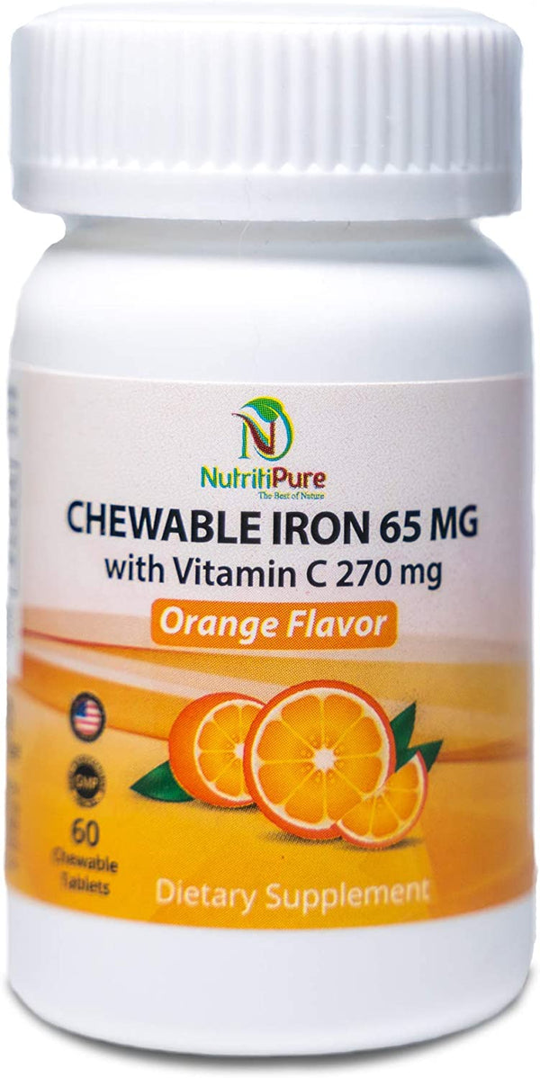 Chewable Iron 65 mg with Vitamin C 270 mg - Tablet in Orange Flavor 60 Count