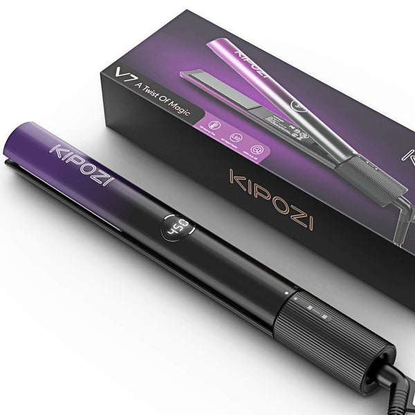 KIPOZI Hair Straightener, 2 in 1 Flat Iron and Curling Iron, Salon High Heat 450, V7 in Purple to Black
