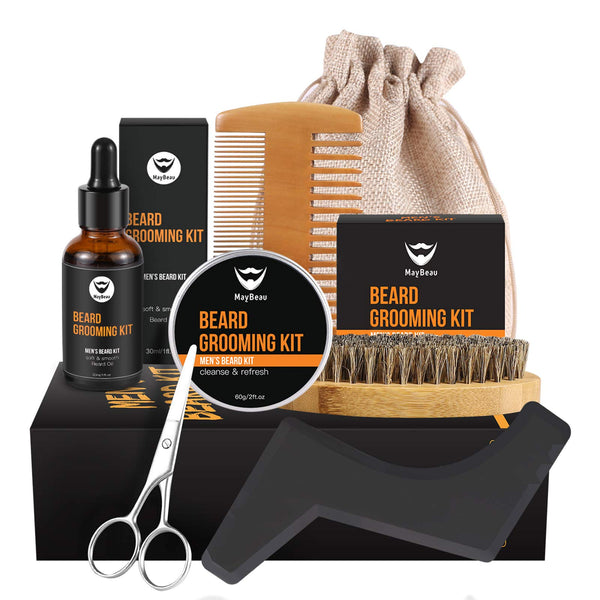 Beard Balm Kit MayBeau Beard Grooming Kit for Men with Unscented Beard Oil Beard Balm Wooden Beard Comb Beard Brush Scissors Shape Tool Canvas Bag Perfect Present for Dad Husband