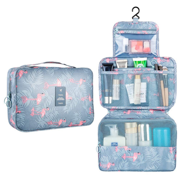 Hanging Travel Toiletry Bag Blibly Makeup Cosmetic Organizer Bag for Woman and Girls Bathroom and Shower Organizer Bag Waterproof (10.6x7.3x3.3 inch, Light Blue(Flamingo))