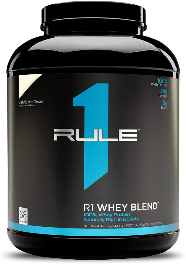 Rule One Proteins, R1 Whey Blend - Vanilla Ice Cream, 24g Fast-Acting Whey Protein Concentrates, Isolates, and Hydrolysates Per Serving, With Naturally Occurring EAAs and BCAAs, 5 Pounds, 68 Servings