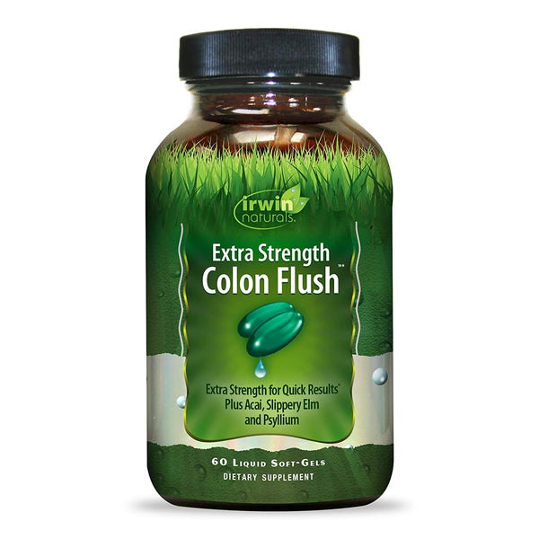 Irwin Naturals Extra Strength Colon Flush Quick & Powerful Digestive + Constipation Support Supplement with Psyllium, Acai, Triphala + Soothing Botanicals - 60 Liquid Softgels