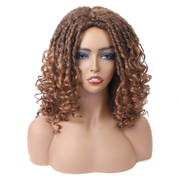 Ama 8 inch Synthetic Braided Wigs for Black Women Ombre Dreadlocks Twist Wig Faux Locs Crochet Hair Wigs with Curly Ends Heat Resistant Afro Short Curly Daily Wigs