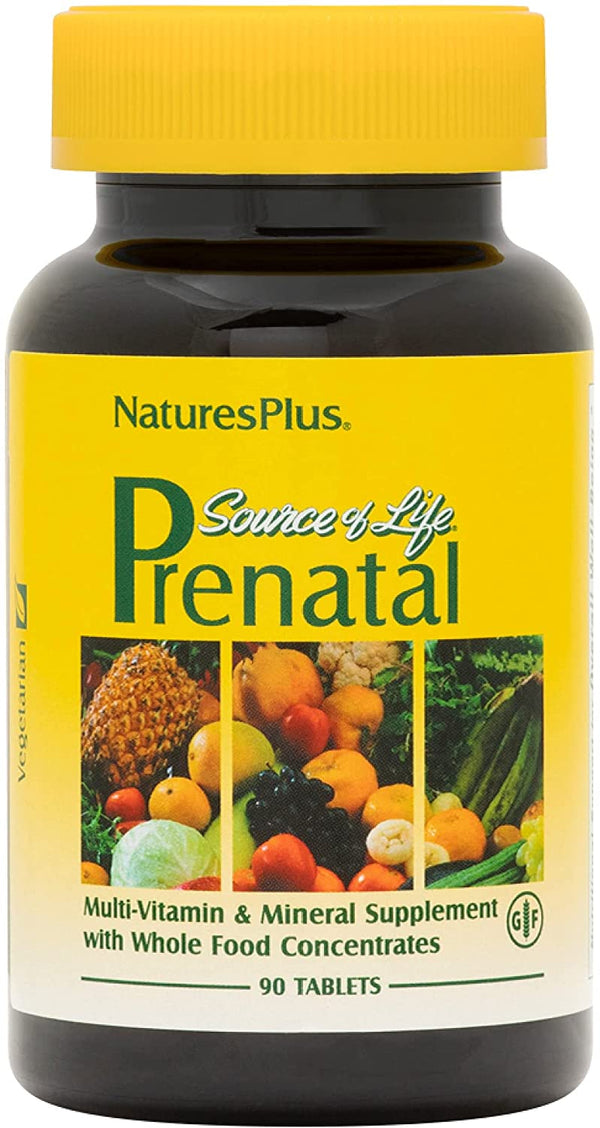 NaturesPlus Source of Life Prenatal - 800 mcg Folate, 90 Vegetarian Tablets - All Natural Prenatal Vitamin & Minerals with Iron & Calcium - Optimal Health & Energy - Gluten-Free - 45 Servings