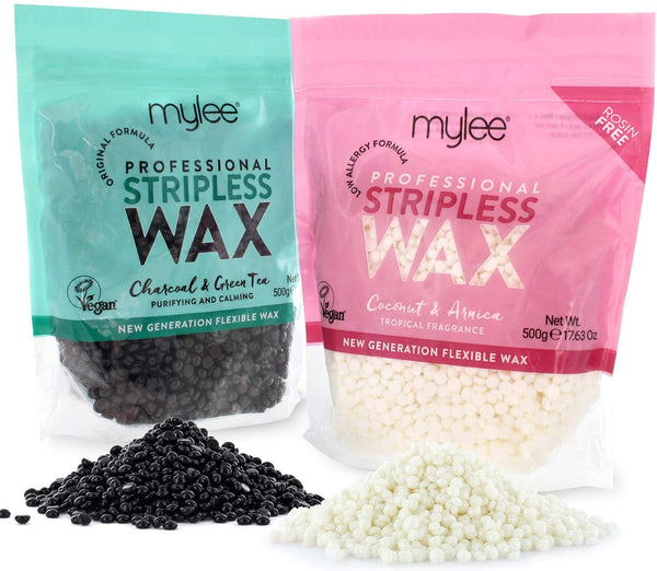 Mylee Professional Hard Wax Beads 500g, Stripless Depilatory Waxing Pellets Solid Film Beans No Strip Needed, Painless Gentle Hair Removal of Full Body, Face & Bikini Line (Both Wax Pouches)