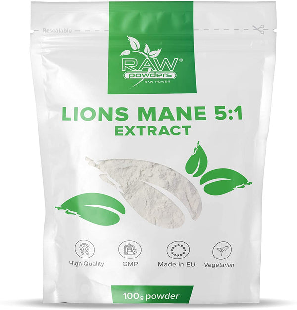 RP Lions Mane Mushroom 5:1 Extract 100g Powder | Vegan Supplements | 200mg Lion's Mane Per Serving | Manufactured in ISO Licenced Facilities | Non- GMO, Dairy, Gluten & Allergen Free