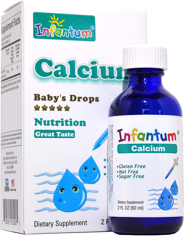 Infantum Calcium, 2 Fl Oz (Gluten Free, Nut Free, Sugar Free) Children and Infant Drop Liquid Supplement - Childsafe Dropper Included - cGMP Compliant & Made in USA