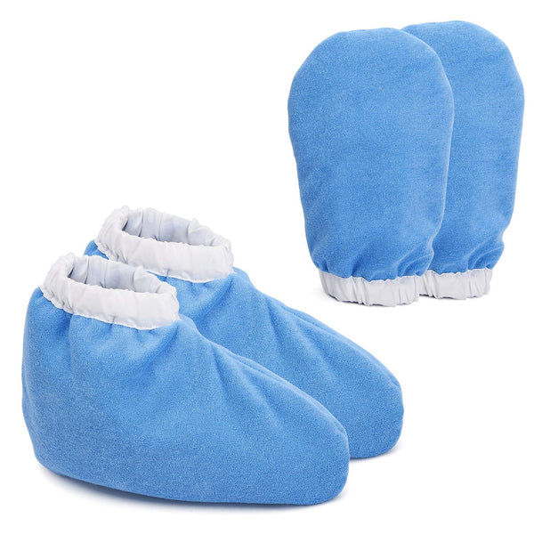 Noverlife Paraffin Wax Bath Terry Cloth Gloves & Booties, Hand Care Treatment Mitts Spa Feet Cover, Thick Heat Therapy Insulated Soft Cotton Mittens Work Kit for Women - Blue
