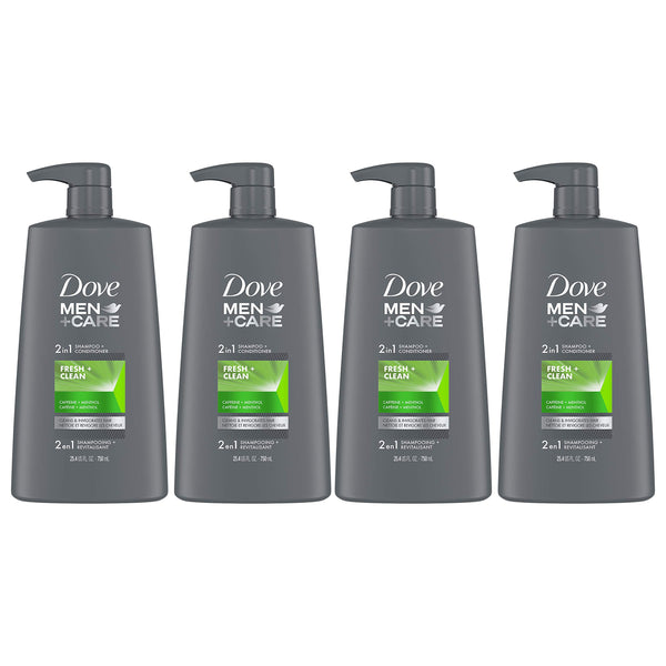 Dove Men+Care 2 in 1 Shampoo and Conditioner Fortifies Hair Fresh and Clean Helps Strengthen Hair 25.4 oz, Pack of 4