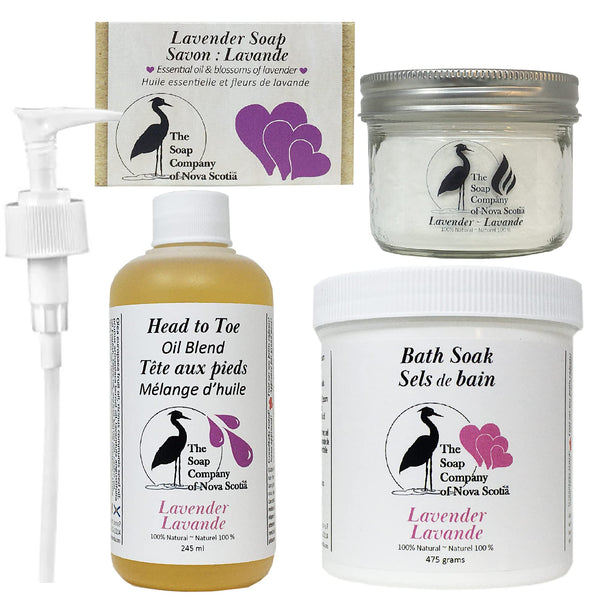 Choice Lavender Essential Oil Natural Luxury Spa Pack | Face & Body Soap | Bath Soak | Massage Oil | Soy Non-GMO Candle | Vegan, Nut-free, Gluten-free | By The Soap Company of Nova Scotia Ltd.