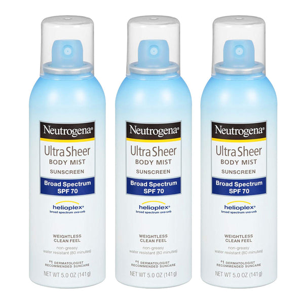 Neutrogena Ultra Sheer Body Mist Sunscreen, Broad Spectrum Spf 70, 5 Oz. (Pack of 3)