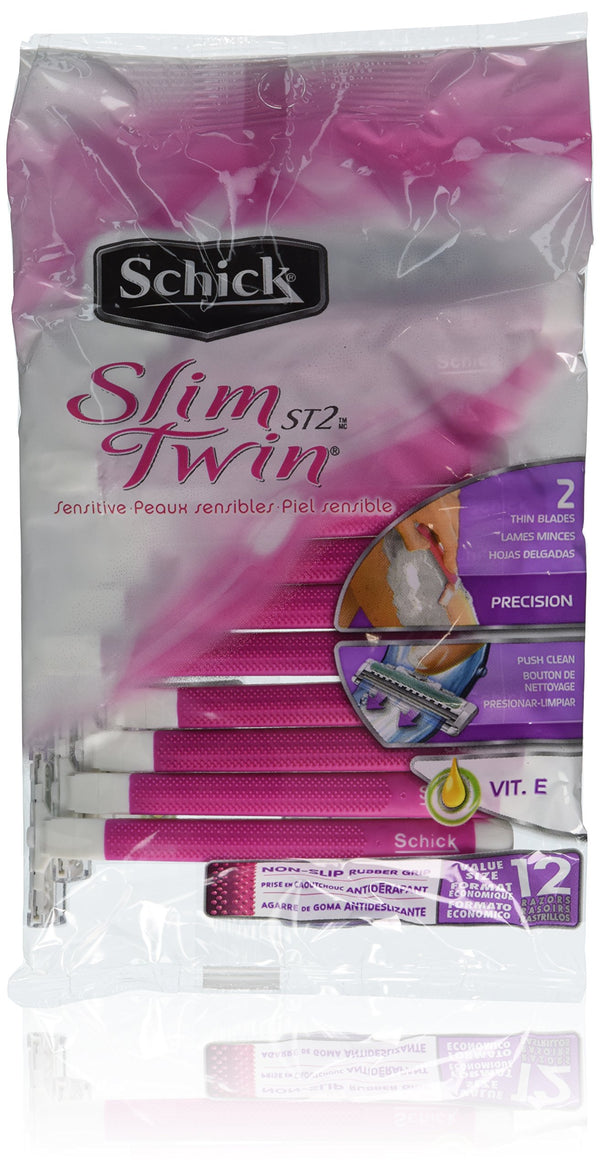 Schick ST2 Slim Twin Disposable Razors with Aloe for Women, 12-Count Packages (Pack of 3)
