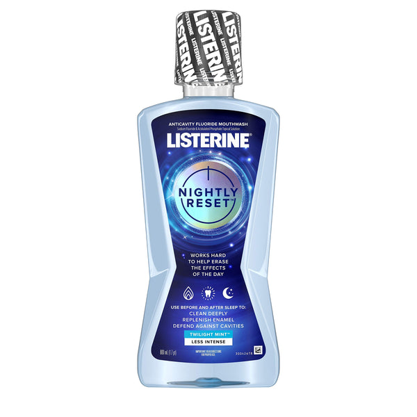 Listerine Nightly Reset Alcohol-Free Anticavity Nighttime Mouthwash, Deep Clean that Fights Bad Breath and Restores Enamel, Twilight Mint Flavor, 800mL