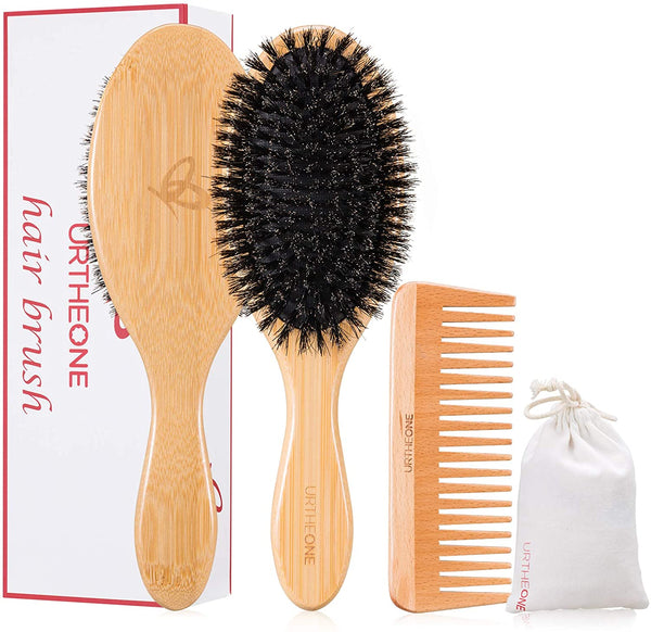 Hair Brush,Boar Bristle Hair brush Comb Set for Women men and Kids with Thin Fine Short Dry or Damaged Hair, Reducing Breakage and Frizzy, Add Shine and Improve Texture