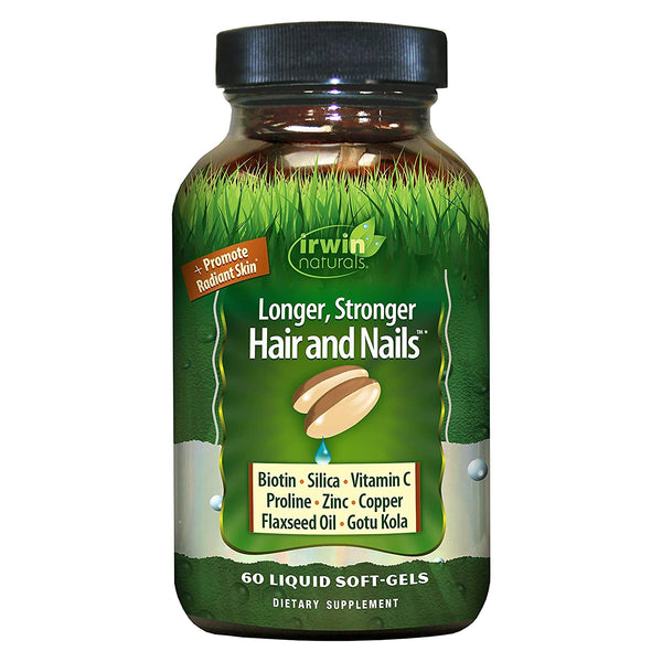 Irwin Naturals Longer, Stronger Hair and Nails - Promotes Vibrant Shine Texture & Strength - 60 Liquid Softgels
