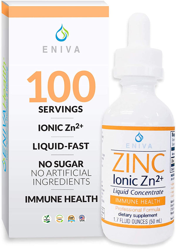Eniva Liquid Zinc Supplement | Ultra Concentrated Zinc Drops for Immune Health | 100 servings per bottle | Fast Absorption | No Sugar | No Artificial Flavors | Doctor Formulated | 1.7oz