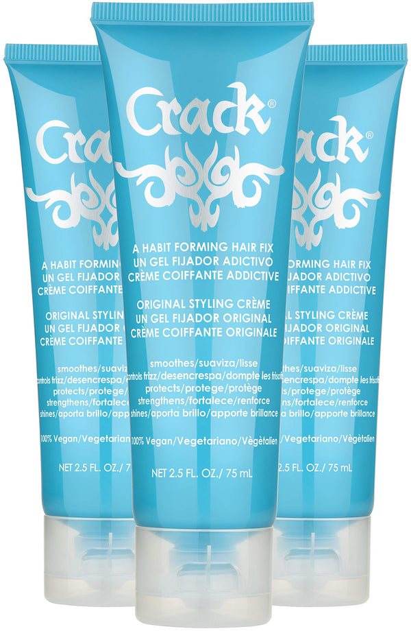 CRACK HAIR FIX Styling Creme - Multi-Tasking, Anti-Frizz, Leave-In Styling Aid With Protection from Humidity, Chlorine, Heat Treatments & Sun ( 2.5 Oz / 75 Milliliter - PACK OF THREE)