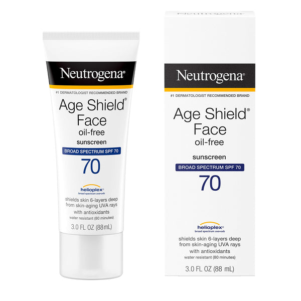 Neutrogena Age Shield Face Oil-Free Sunscreen Lotion with Broad Spectrum SPF 70, Non-Comedogenic Moisturizing Sunscreen to Help Prevent Signs of Aging, PABA-Free, 3 fl. oz