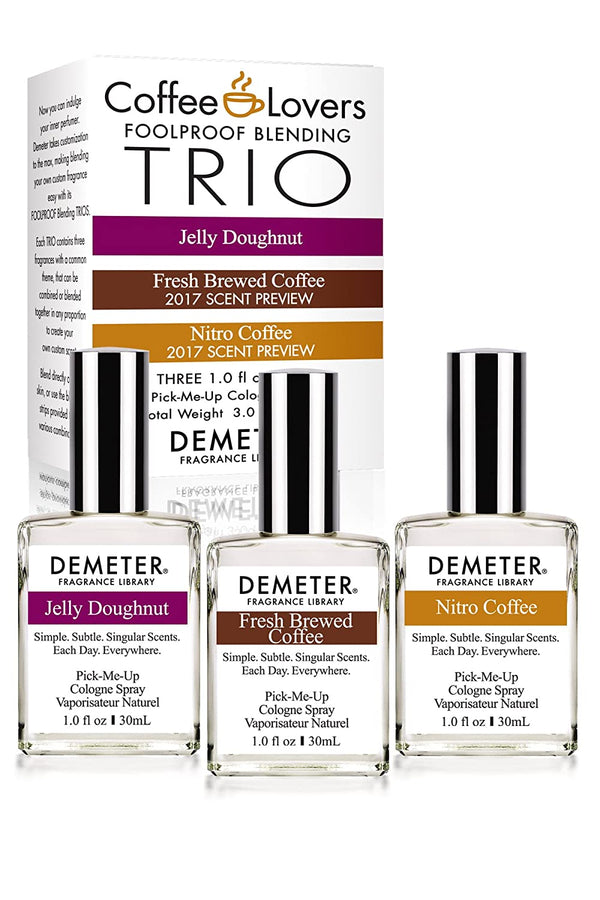 Demeter Fragrance Library - Coffee Lovers Foolproof Blending Set -3 Different 1 oz Cologne Spray Jelly Doughnut, Fresh Brewed Coffee, Nitro Coffee