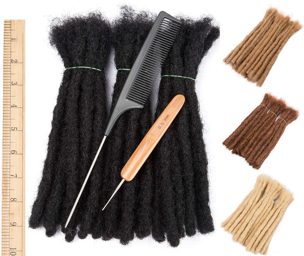 DAIXI 30 Strands 100% Real Human Hair Dreadlock Extensions for Man/Women Full Head Handmade 0.8cm-1.2cm Thickness Crochet Braids Dreadlocks Bulk with Needle and Comb (8 inch, Natural Black Color)