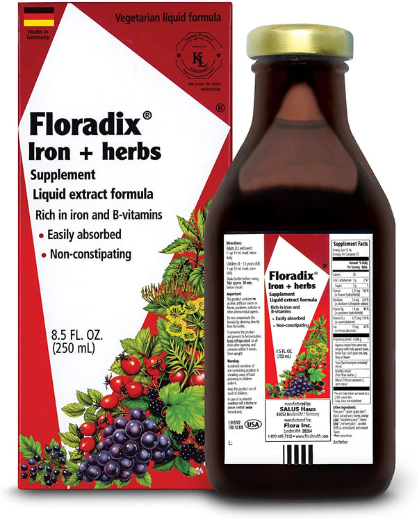 Floradix Iron + Herbs, 8.5 Fl Oz Glass Bottle