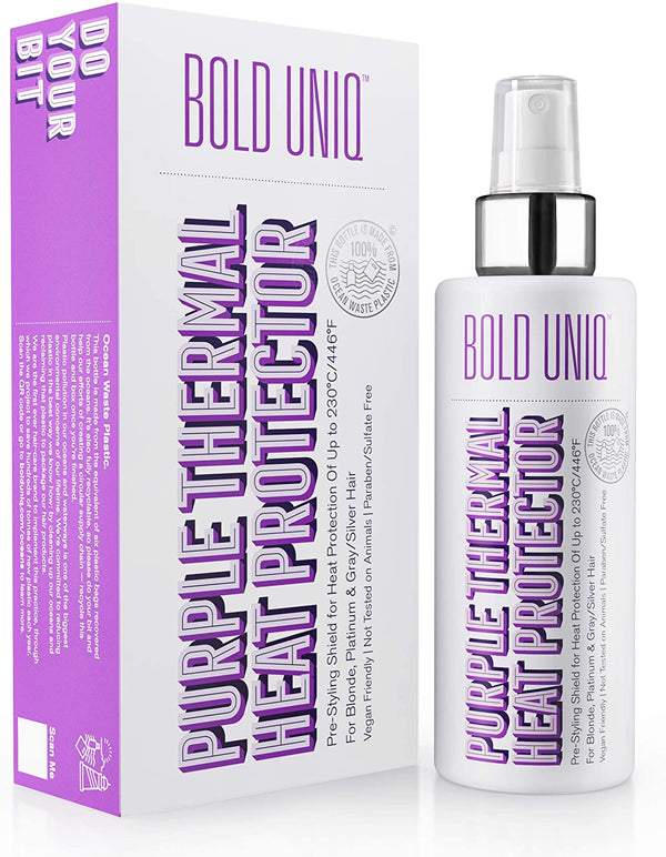 Heat Protectant Spray Formulated For Blonde, Platinum, Ash & Silver/Gray Hair. Thermal Shield Protection Professional Formula Minimises Brassy Yellow Tones. Protects Dry, Damaged, Frizzy & Curly Hair