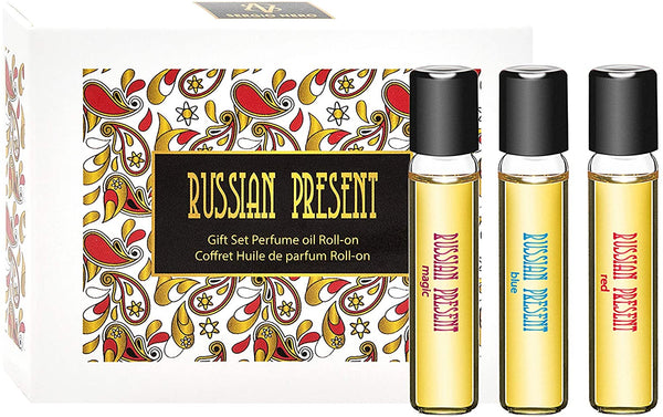 Russian Present Gift Set for Women: 3 Pieces of Perfume Oil 5 ml Roll-on Miniatures ýýý Perfume as Makeup - Best Gift idea for Her