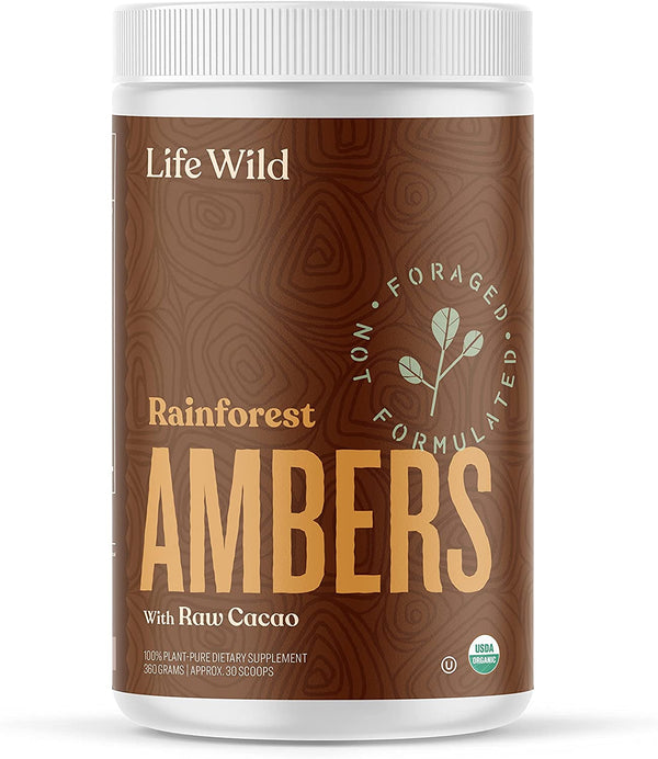 Life Wild Rainforest Ambers Organic Superfood Powder | Daily Blend of Real Mushrooms, Cacao, Chai, Coffeeberry Fruit Extract | Dietary Supplement Boosts Immunity, Energy, Brain & Heart | 30 Scoops