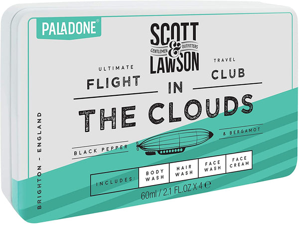 Scott and Lawson Flight Club Travel Tin - Menâ€™s Wash and Cream Set