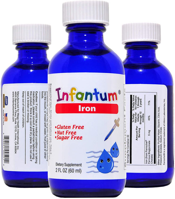 Infantum Iron , 2 Fl Oz (Gluten Free, Nut Free, Sugar Free) Children and Infant Drop Liquid Supplement - Childsafe Dropper Included - cGMP Compliant & Made in USA