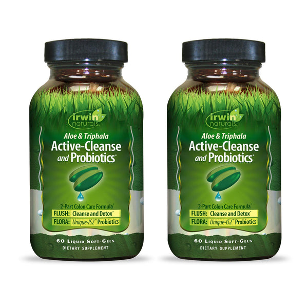 Irwin Naturals Aloe & Triphala Active Cleanse + Probiotics Natural Digestive Support - Gentle, Effective Detox + Elimination 2-Part Colon Care - Nourish + Balance - 60 Liquid Softgels (Pack of 2)