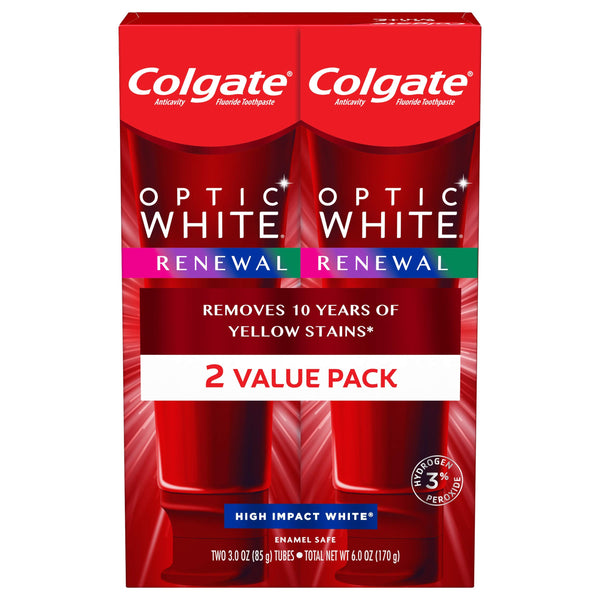 Colgate Optic White Renewal Teeth Whitening Toothpaste, High Impact White - 3 Ounce (2 Pack)