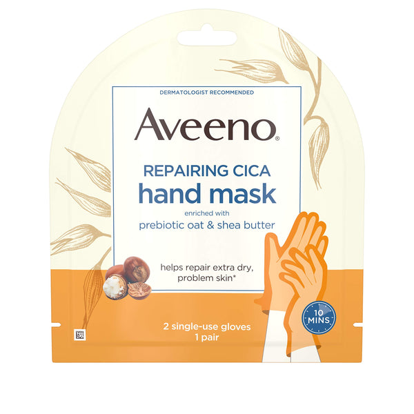 Aveeno Repairing CICA Hand Mask with Prebiotic Oat and Shea Butter for Extra Dry Skin, Paraben-Free and Fragrance-Free, 1 Pair of Single-Use Gloves (Pack of 5)