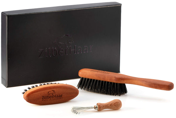 ZilberHaar Beard Brush Set with Stiff Bristles - Original Beard Brush - Pocket Beard Brush - comes with Beard Brush Cleaning Tool