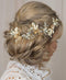 Kercisbeauty Gold Flower Leaf Vintage Headband Rhinestones Pearl Hair Vine Bridal Tiara Rustic Wedding Headpiece for Brides Women Dancing Ball Handmade Jewelry