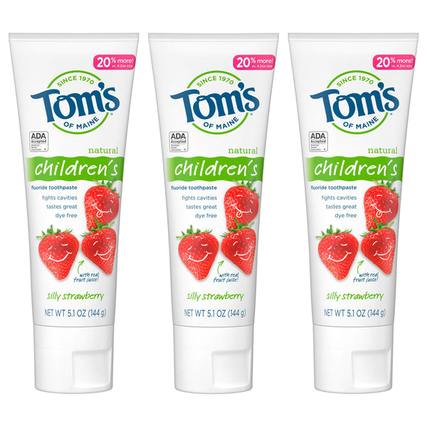 Tom's of Maine Natural Children's Fluoride Toothpaste, Silly Strawberry, 5.1 oz. 3-Pack