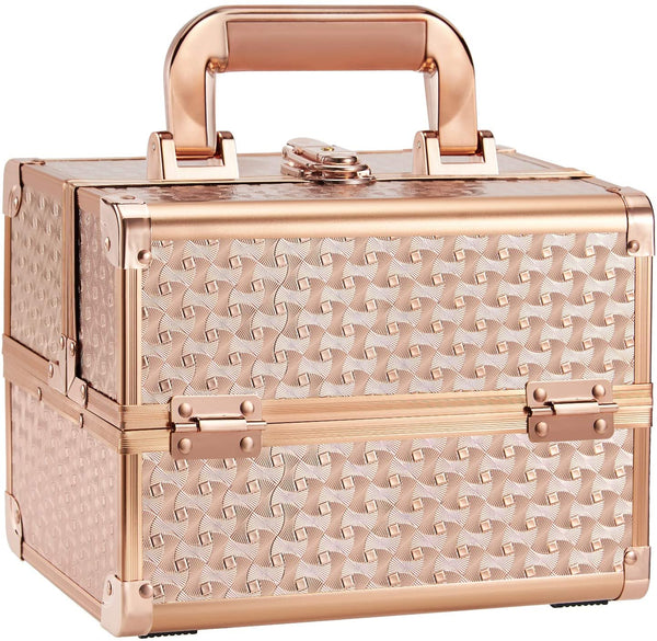 Frenessa Makeup Box Cosmetic Case Organiser Beauty Storage Train Case Vanity Box with Mirror Lockable with Keys, Rose Gold